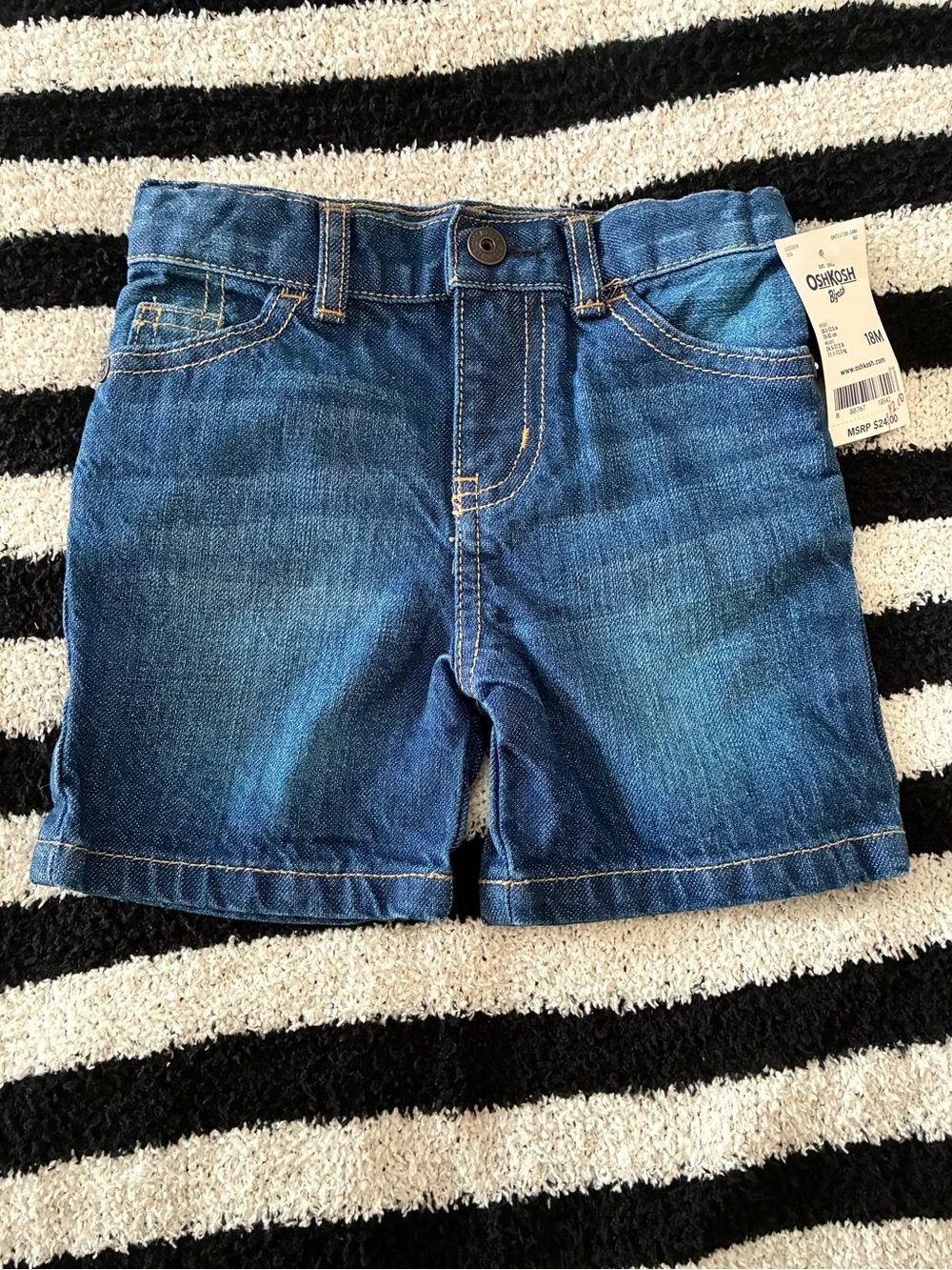 OshKosh Toddler Straight Denim Shorts, Adjustable Waist Cotton 18 months NEW NWT